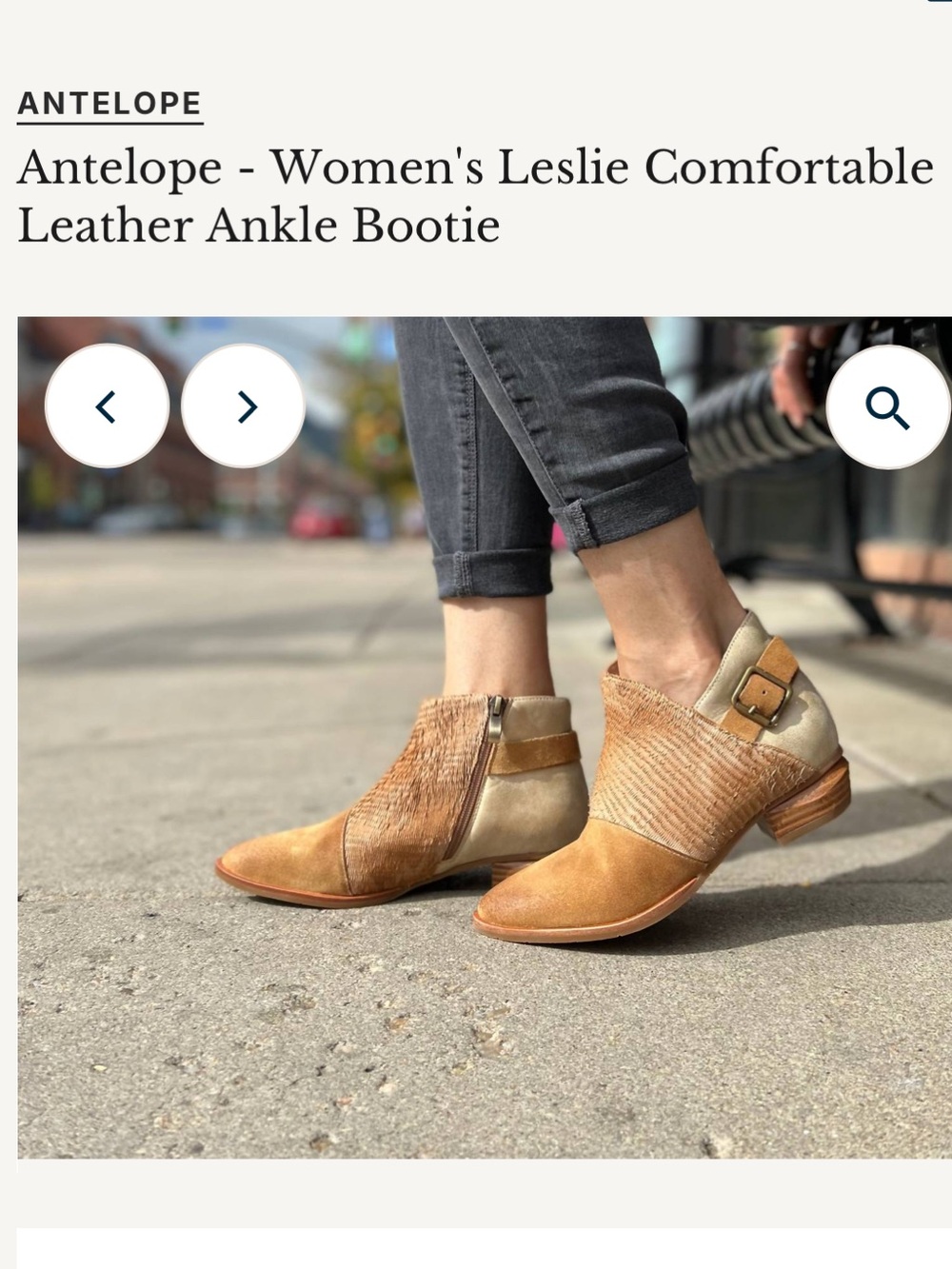 Antelope Leslie Two-Tone Leather Ankle Booties in Tan and Cream